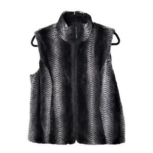 Giacca Women SM Vest Faux Fur Front Zipper Pockets Reversible Quilted Sleeveless